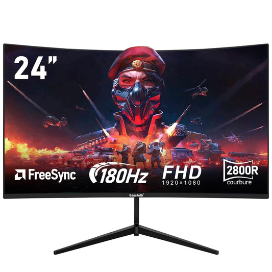 Gawfolk Écran PC 24 Pouces incurvé Gaming Moniteur 180hz, fhd 1080p 1ms sans Lunette, freesync, 100% sRGB，178 ° Angle Vue HDMI DisplayPort, Compatible avec Mural VESA75*75MM - Noir