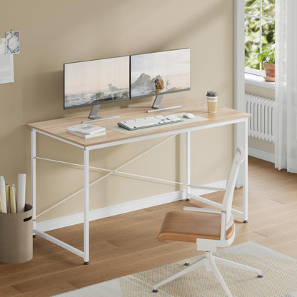 WOLTU Bureau, 140x60 cm, Poste Informatique, Table de Travail, Poste de Travail, Bureau Ordinateur, Cadre en Métal, en Bois d'Ingénierie, pour Chambre, Chêne Clair