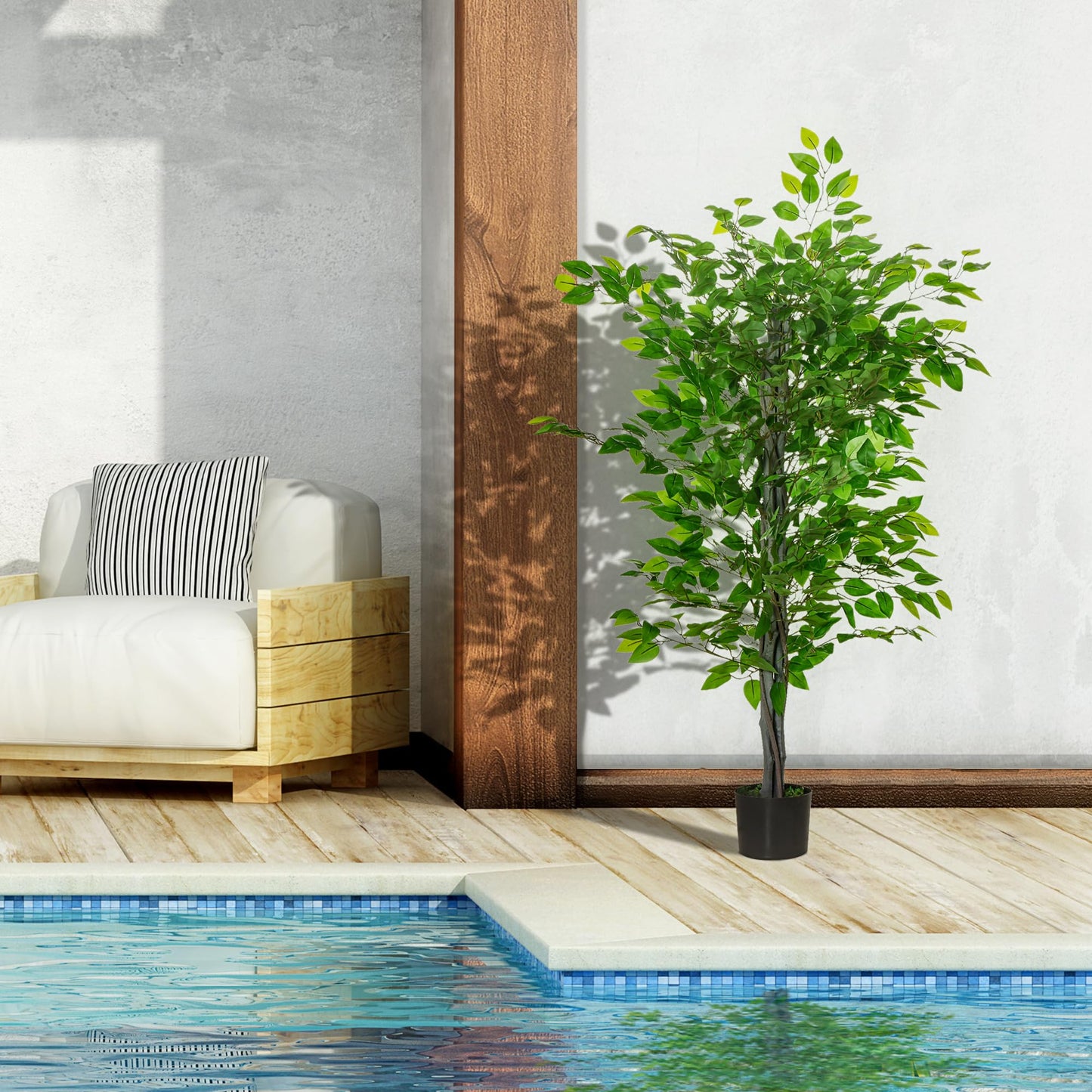 HOMCOM Arbre Artificiel Plante Artificielle ficus H.1,35 m Tronc Branches Liane Lichen Feuilles Grand réalisme Pot Inclus
