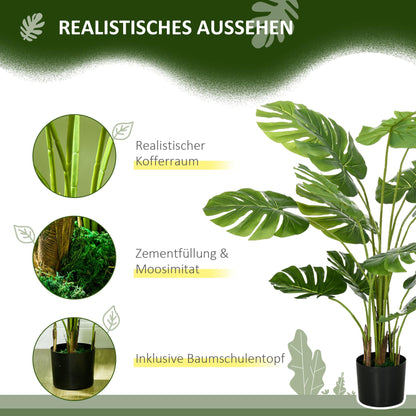 HOMCOM Plantes artificielles, Monstera Deliciosa, 120 cm de plante artificielle avec 15 branches, plante d'intérieur, arbre artificiel, plante décorative pour l'intérieur, vert