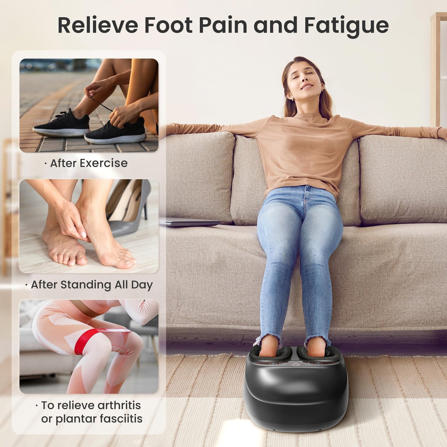 COMFIER Appareil de Massage Des Pieds, Massage Shiatsu des Pieds Avec Fonction de Chaleur, Pétrissage, Roulement et Compression d'air, Masseur de pieds électrique à 3 intensités,Jusqu'à la Pointure 46