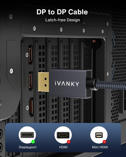 IVANKY Câble DisplayPort 144Hz 2m, [Certifié VESA] Supporte 4K@60Hz, 2K@144Hz, 2K@165Hz, avec FreeSync et G-Sync, pour ASUS, Dell, Acer, Carte Graphique GTX, Moniteur de jeu 144Hz