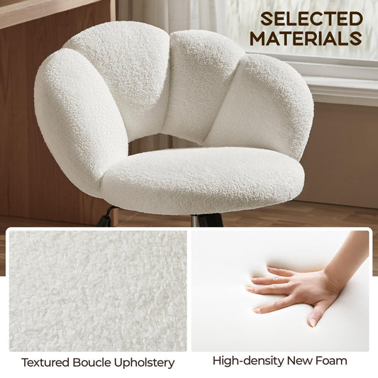 Yaheetech Fauteuil de Bureau, Chaise Pivotante Ergonomique, Dossier Confort en Nuage, Réglable en Hauteur, Charge 136 kg, pour Salon Chambre Bureau, Blanc/Bouclé