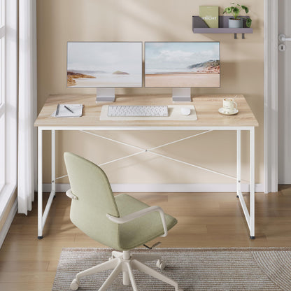 WOLTU Bureau, 140x60 cm, Poste Informatique, Table de Travail, Poste de Travail, Bureau Ordinateur, Cadre en Métal, en Bois d'Ingénierie, pour Chambre, Chêne Clair
