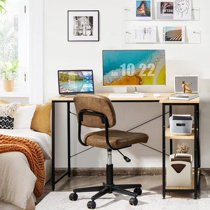 COSTWAY Bureau d'angle en Forme L Réversible, Poste de Travail avec Étagères de Rangement, Assemblage Facile, Peu Encombrant, pour Maison, Bureaux, 120 x 88 x 74,5 cm (Naturel)