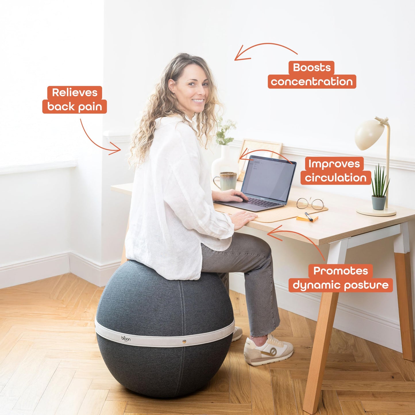 Bloon Siège Ballon Bureau Ergonomique 55 cm | Anti Mal de Dos, Anti-dérapant, Anti-tâches & Ultra-résistant | Fait à la Main au Portugal | Couleur Trufa