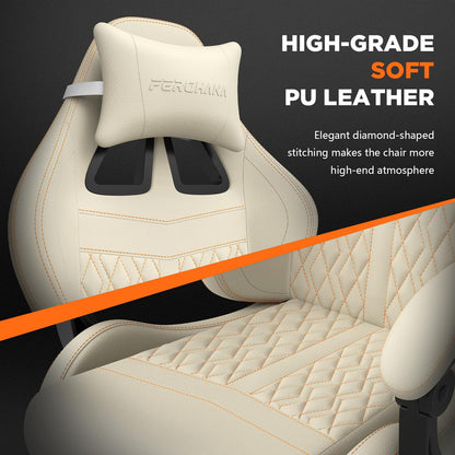 Ferghana Chaise Gaming Ergonomique,Fauteuil Gamer,Siège Bureau Gamer Chaise Bureau avec Réglable Appui-tête,Support Lombaire,Repose-Pied,Télescopiquetissu Respirant,Siege Gaming Racing,Blanc