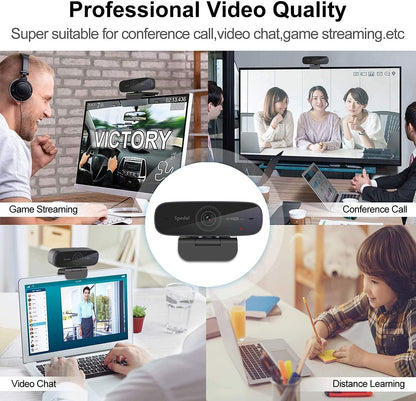 Spedal Webcam 1080P 60fps, Double Microphones Stéréo, Autofocus Live Streaming Caméra Web pour Skype Facebook OBS XSplit, Webcam Compatible avec Linux Mac OS Windows 10/8/7